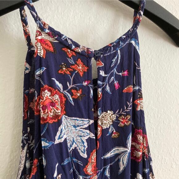 Old Navy Halter Strappy Navy Red Floral Tiered Maxi Dress Size M 100% Rayon - Picture 4 of 5